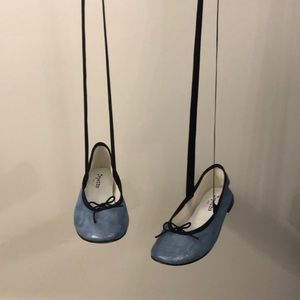 Repetto Anna Wrap Ballet Flats Blue Sparkle Size38